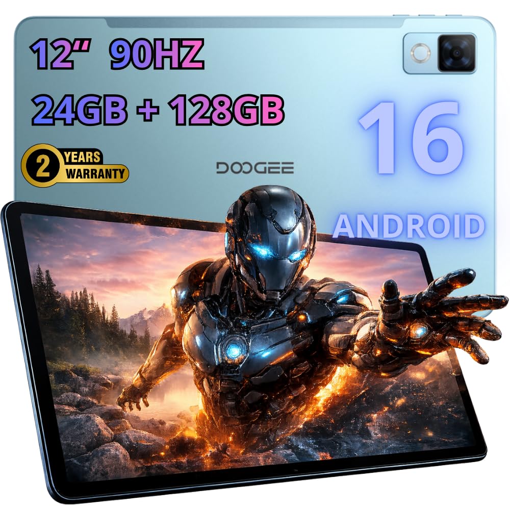 DOOGEE U12 | Pantalla FHD+ IPS de 90Hz de 12" | 24GB RAM + 128GB (ampliable a 2 TB) | Cámara de 13MP + 8MP | Doble Banda Wi-Fi | GPS | Bluetooth 5.3 | Garantía de 2 años | Azul Aguamarina