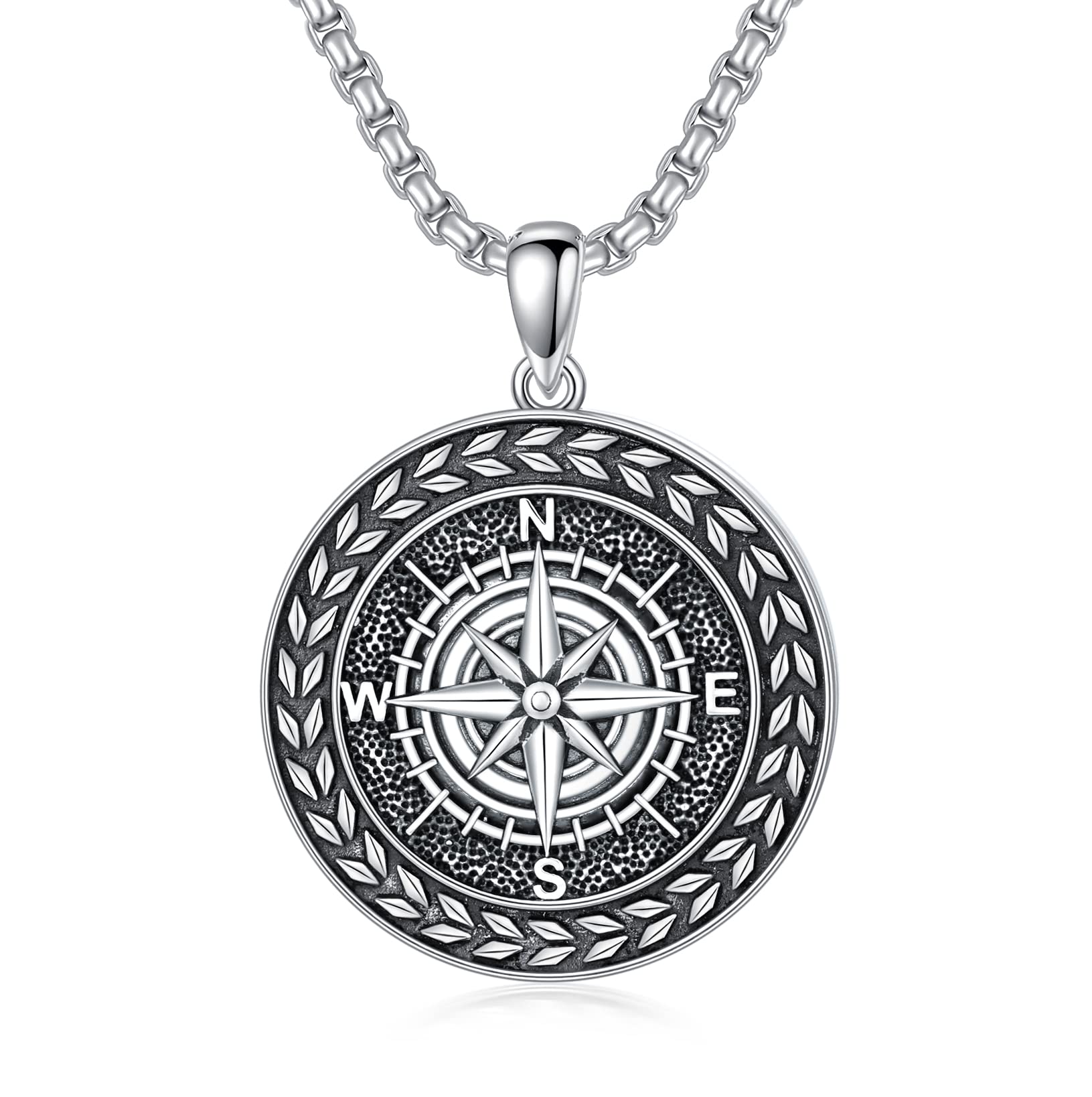 Kompass Kette 925 Sterling Silber Anhänger Halskette Oxidierter Schwarz Schmuck Geschenk für Herren Männer Jungen