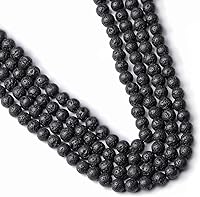 Vista 5 de 100 cuentas redondas sueltas de lava negra natural de 0.315 pulgadas para fabricación de joyas con cordón elástico de cristal