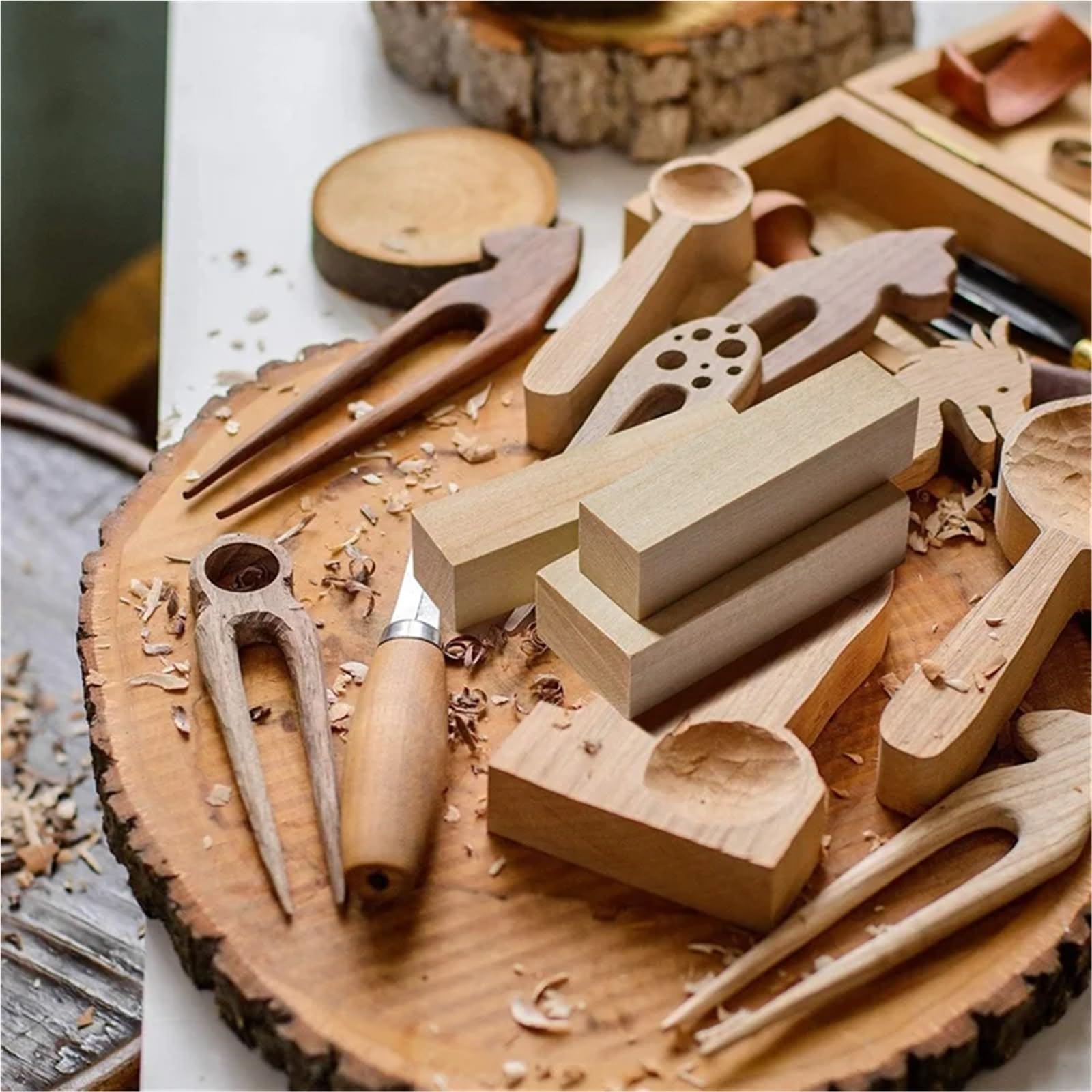 Taco De Madera De Tilo 20 Piezas de Kits de Tallado de Madera de Tilo, Bloques de Madera sin terminar, artesanías de Tallado artístico, Tallado de Madera DIY para Tallar