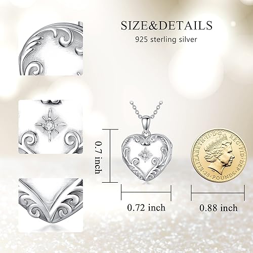 Miniatura 6 de BETHZA Diamond Heart Locket Necklace for Women Sterling Silver 0.035CT Real Diamond Photo Pendant That Holds 4 Pictures Jewelry Gift for Mother Wife