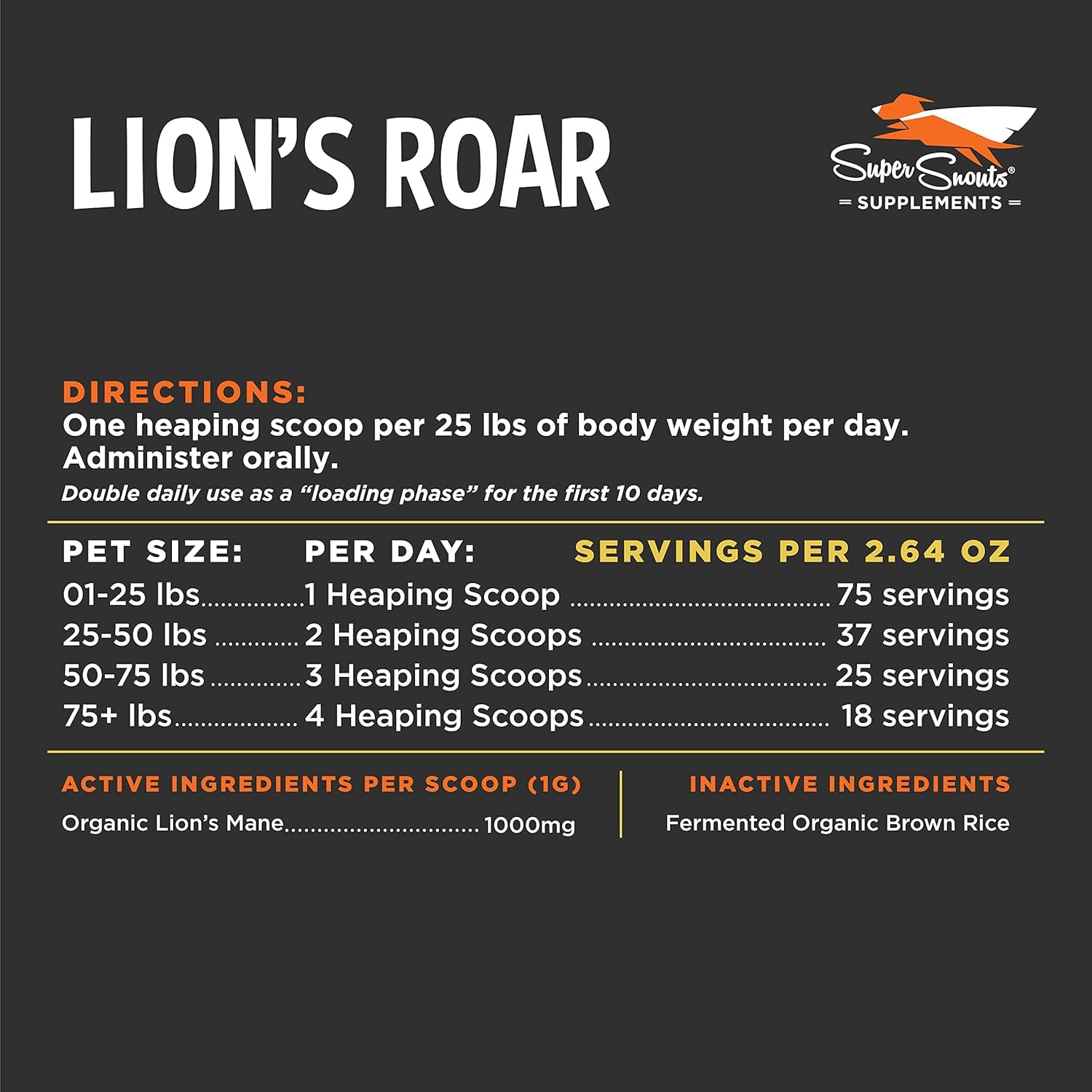 Super Snouts Lion's Roar, probiotiques pour chiens, aide système immunitaire et digestion, pot 75 gr