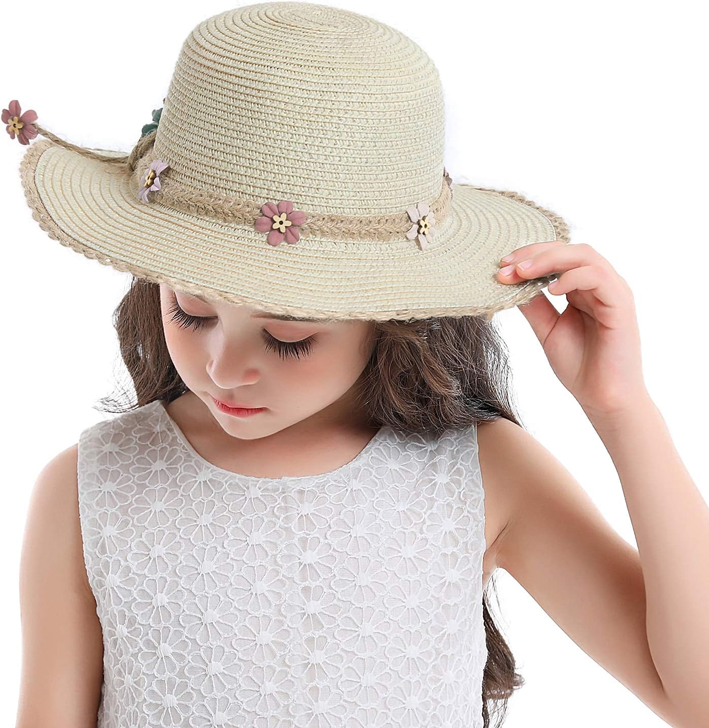 Bienvenu Kid Girl Straw Wide Brim Hat Summer Beach Hat Sun Protection