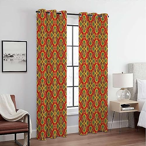 Paneles geométricos de cortinas opacas con ojales, ventanas de baño, privacidad, motivos florales, detalles tradicionales, orientales, 2 paneles, 53