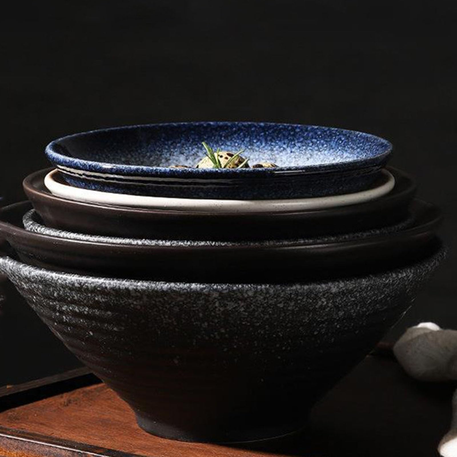 3 Stück Ramen Schüssel,Ramen Schüssel Keramik Set,Ramen Bowl Set 650/1000/1600Ml,Suppenschalen Rührschüsseln, Suppenschüssel Für Nudeln Getreide Salate,Blau