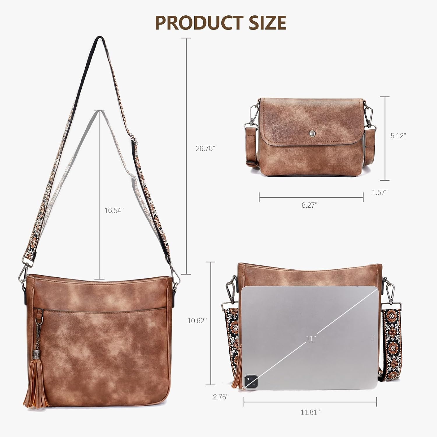 2PCS/Set Crossbody Bags Purses for Women,Vegan Leather Hobo Bags Wallet Set,Shoulder Handbags With 2 Adjustable Strap