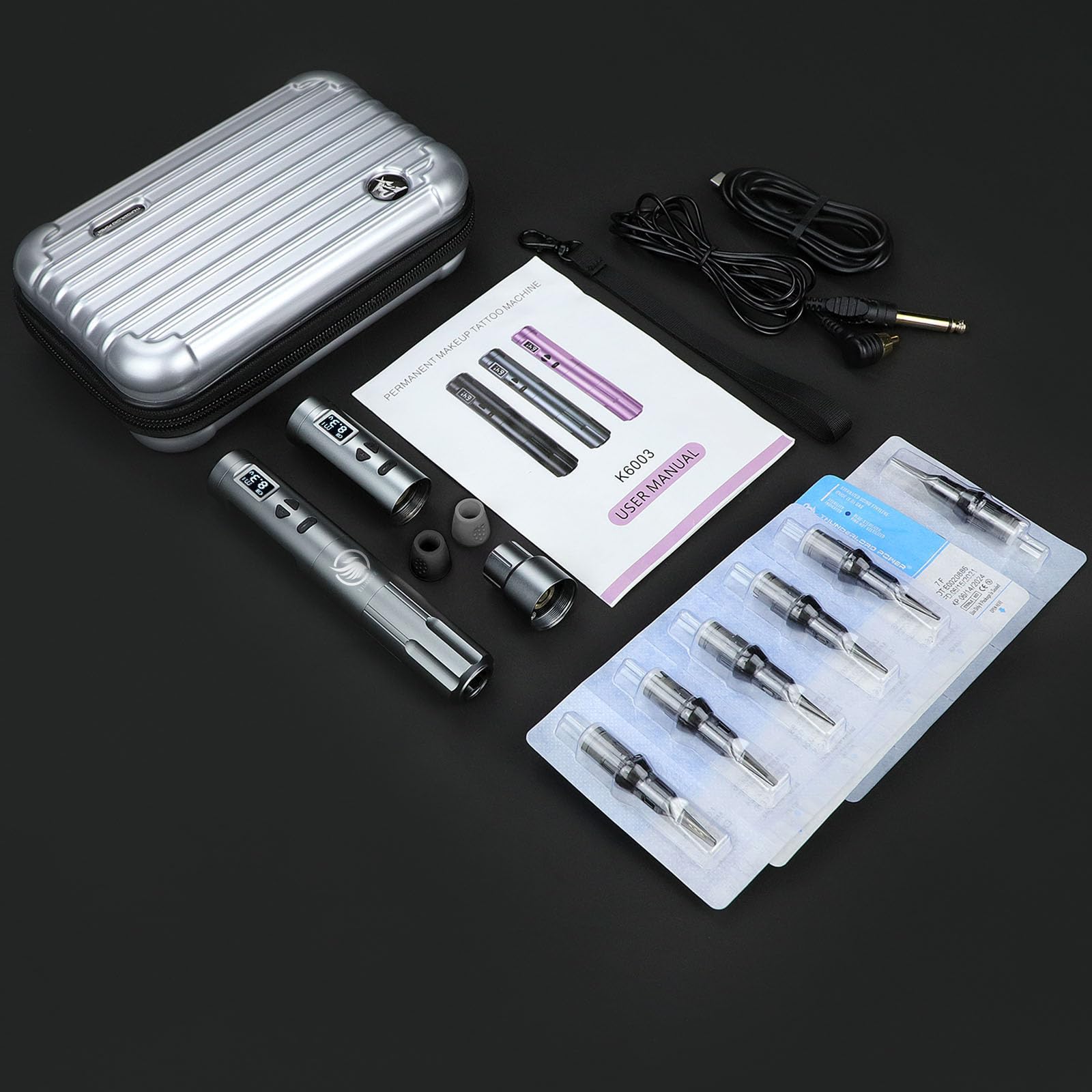 Wireless Permanent Makeup Machine with 2pcs Batteries, máquina de maquillaje permanente con 15pcs Cartridge Needles RCA Adapter for Artists Beginners