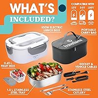 Vista 5 de TRAVELISIMO Fiambrera eléctrica para adultos de 80 W con calefacción para hombres, calentador de alimentos portátil de acero inoxidable de 1.5 L