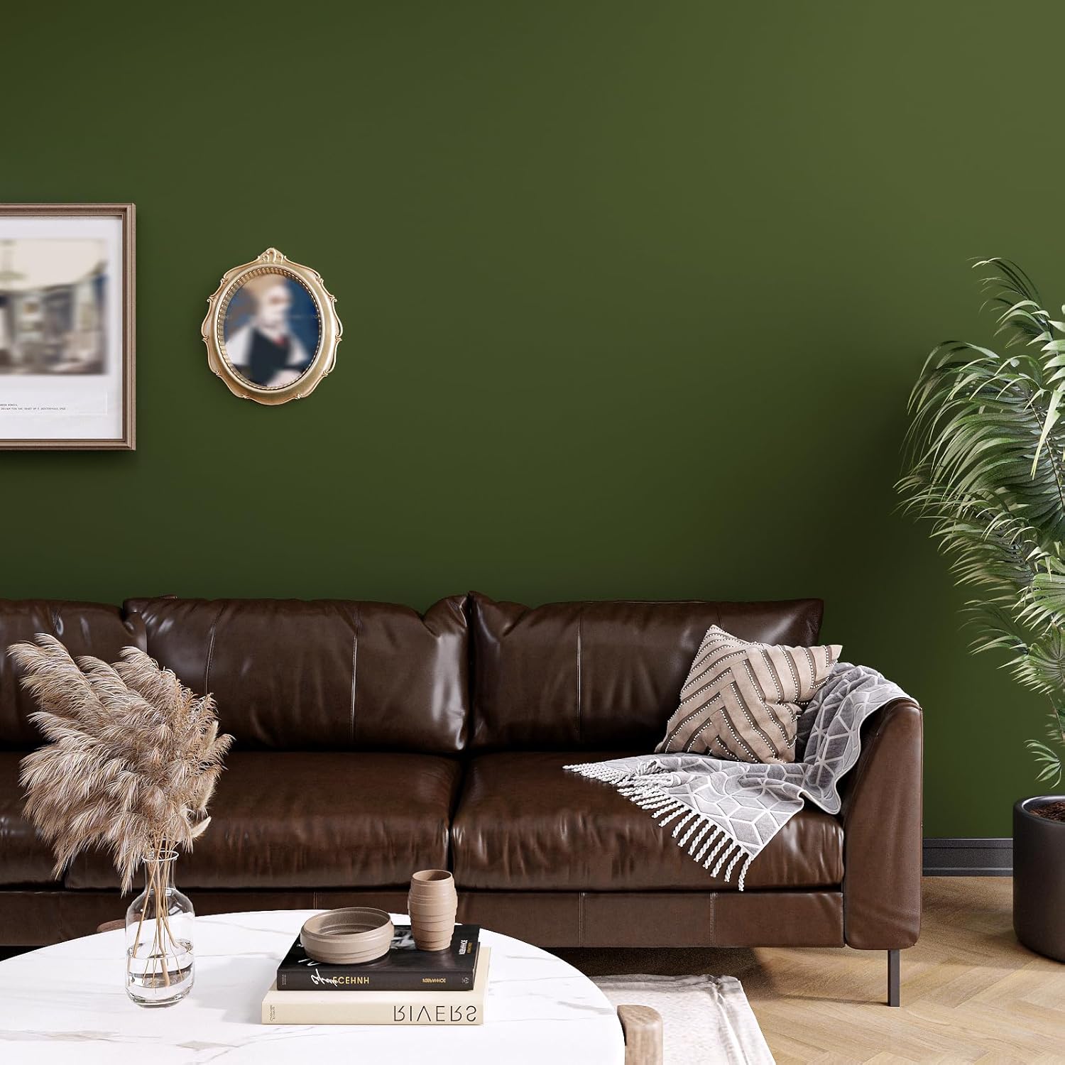 VEELIKE 15.7''x118'' Olive Green Peel and Stick Wallpaper Green Contact Paper for Cabinets Walls Shelves Drawers Waterproof Removable Thick Olive Wall Paper Vinyl Roll for Bedroom Bathroom Kitchen