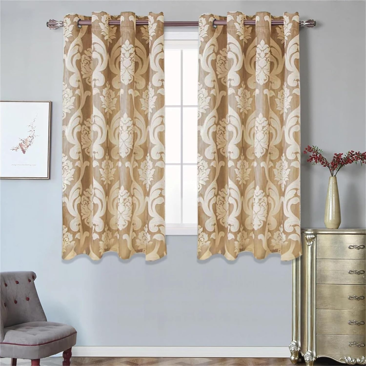 Thermal Insulated Blackout Curtains Window Drapes for Living Room Blind Curtain Home Decor(Brown,100X130CM)