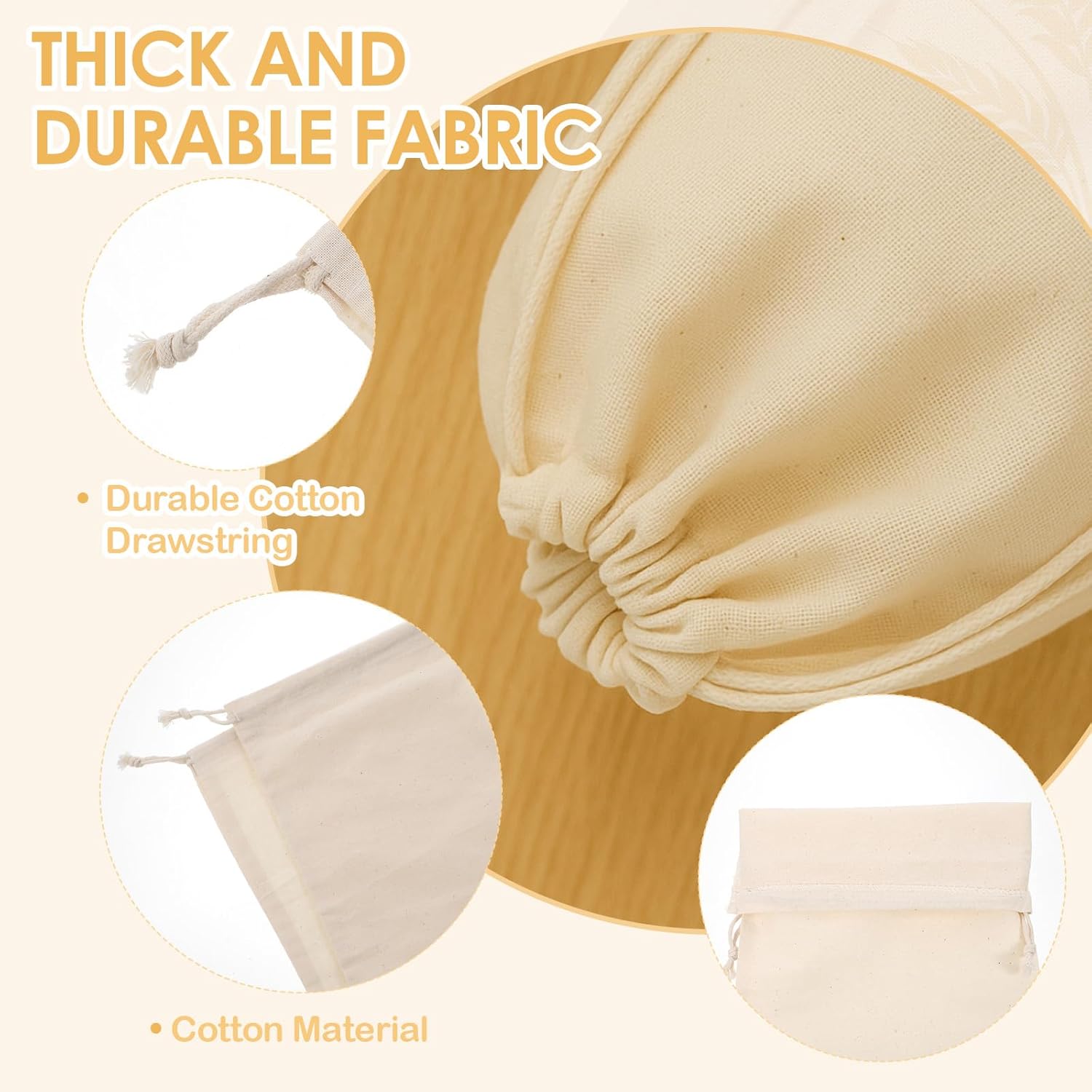 20 Pcs Cotton Storage Bags,8X10 inch Cotton Drawstring Bags,Reusable Produce Bag,Washable Muslin Storage Bag,Natural Canvas Fabric Sachet,for Vegetables Fruit & Grocery Shopping Home Supplies - Image 3