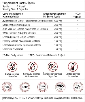 Validus Ceramide 60 mg + Löykotomos Fern 500 mg + Aloe Vera Gel 200 mg + Wheat Extract 200 mg 60 Capsules