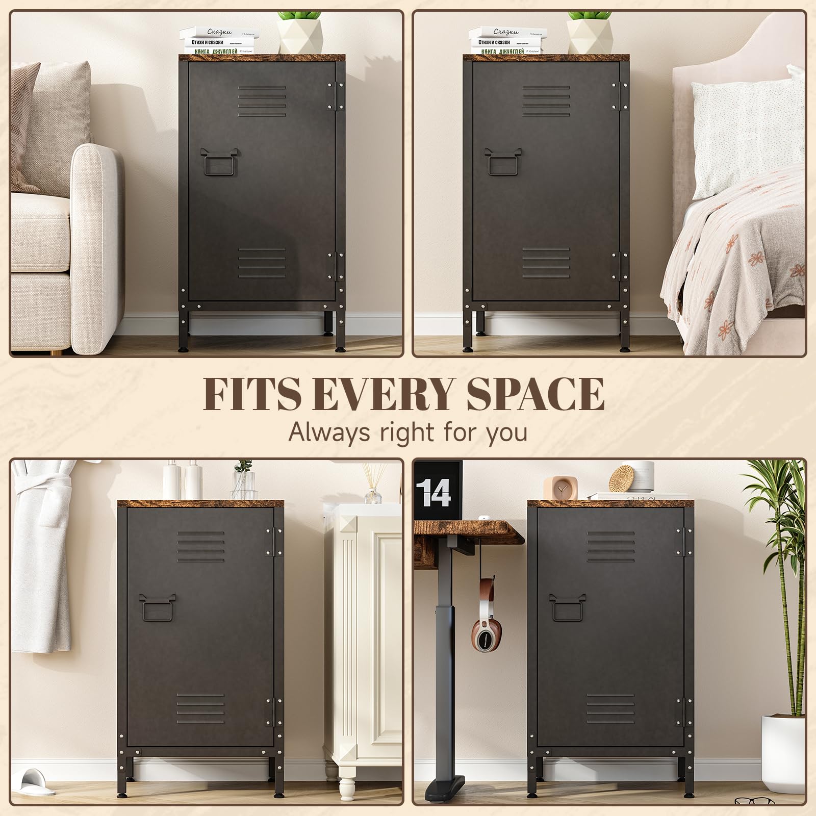 Sightlife Metallschrank Beistellschrank Sideboard Nachttisch Nachtschrank Kommode Schrank im Vintage-Stil verstellbar Einlegeboden Schränkchen für Wohnzimmer Schlafzimmer Metall (43B x 40T x 76H cm)
