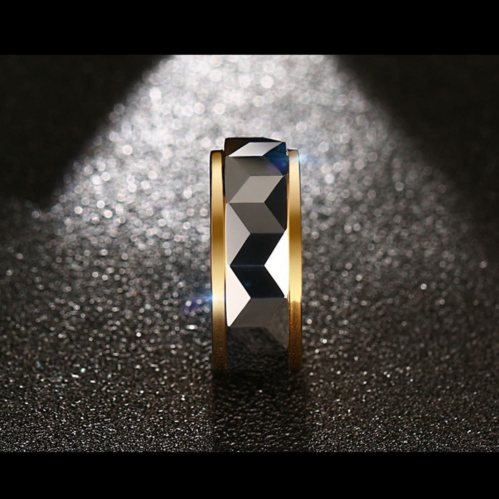 Collar con colgante de acero de tungsteno, collar de anillo a juego para parejas, multifacético, anillo de oro plateado de 8