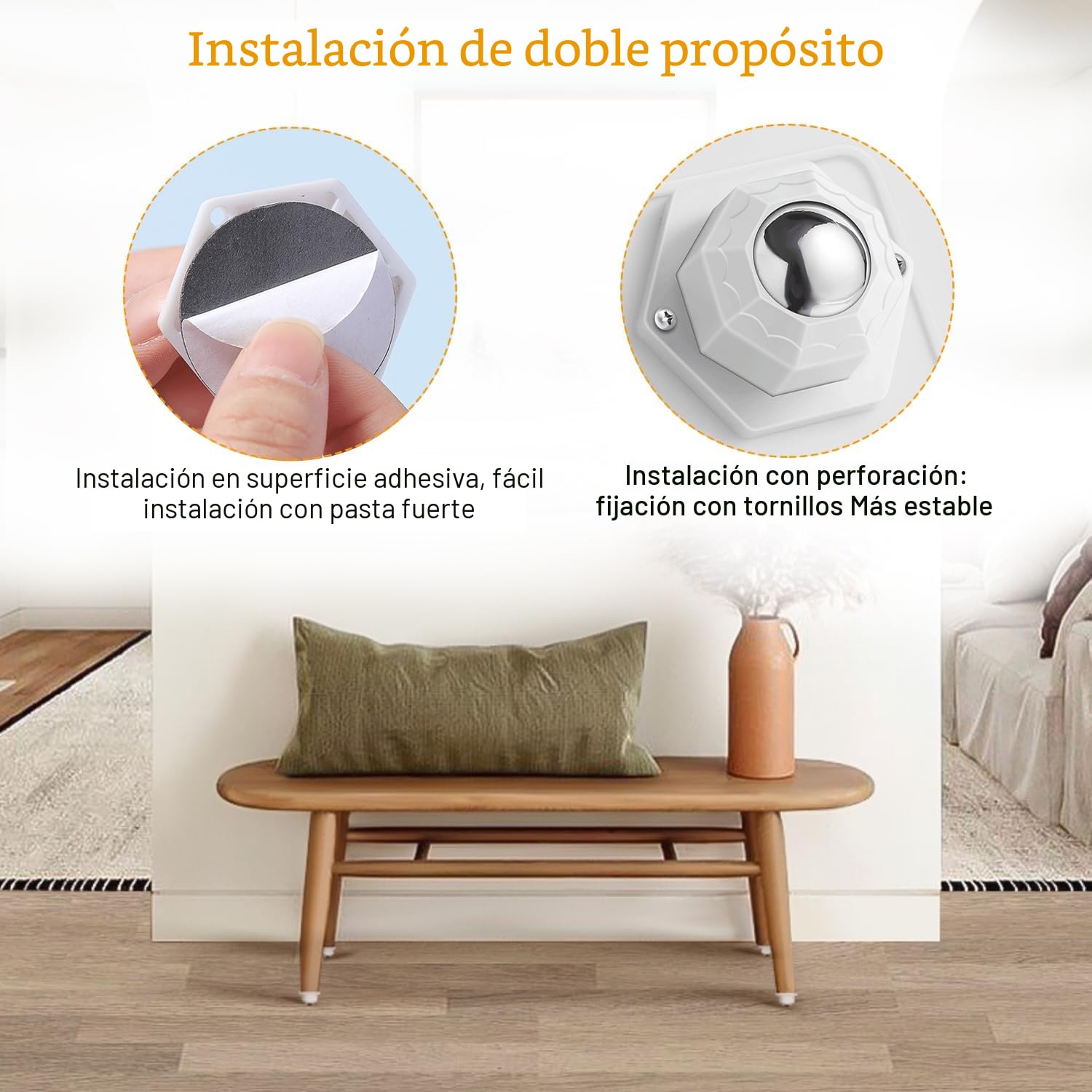 Juego de 12 Ruedas Giratorias Adhesivas para Muebles Pesados, Acero Inoxidable, Mini Ruedas para Electrodomésticos, Mesas y Sillas