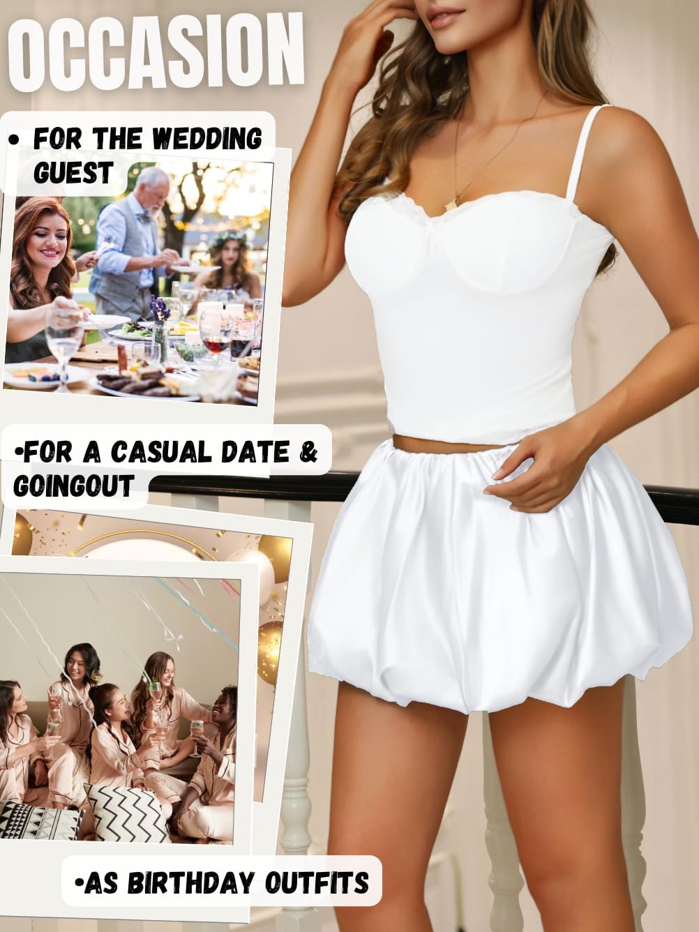 Bubble Satin Skirt for Women, Cute Mini Puff Short Skirts, Puffy Ruffle Balloon Hem Going Out - Image 4