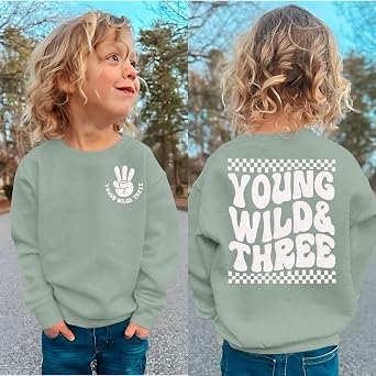 BOUTIKOME Young Wild and Three Birthday Boy Sweatshirt 3 Year Old Boy Pullover Third B-Day Party Shirt Fall Long Sleeve Tops