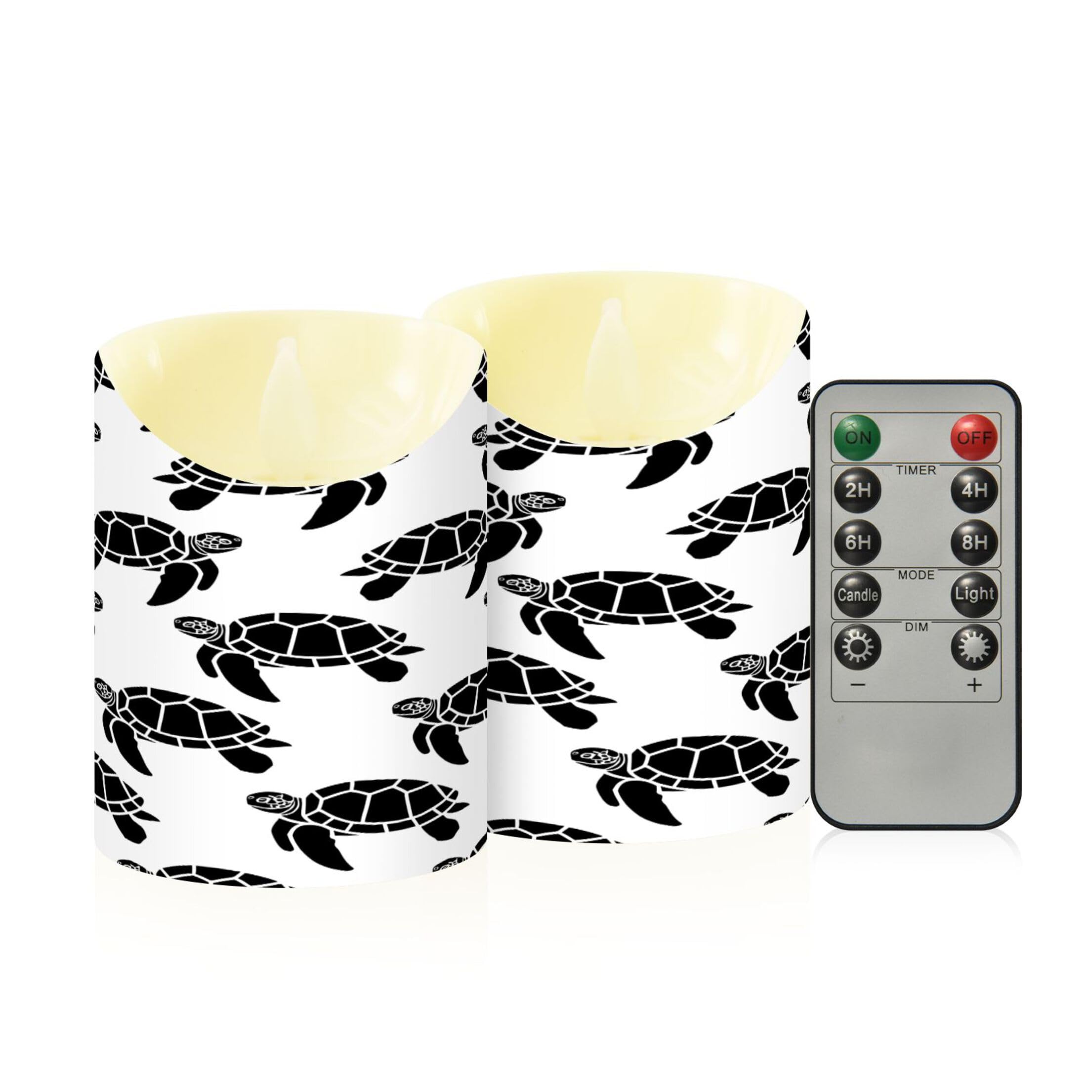 Kutsu Turtle Silhouette Flameless Candles Set of 2, Battery Operated LED Flickering Candles with Remote and Timer, Plastic Pillar Candles for Home Wedding Decor