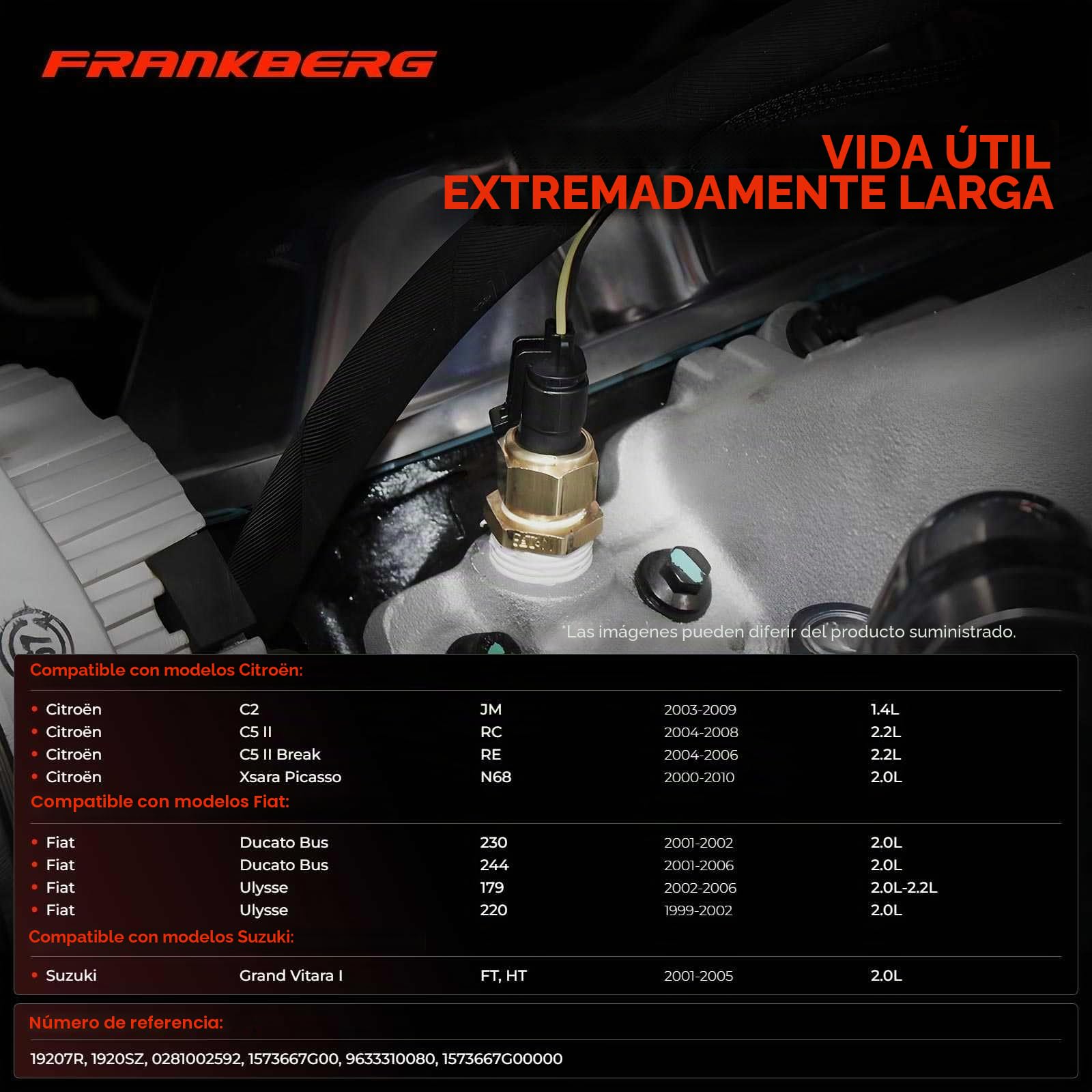 Frankberg Sensor de presión del tubo de aspiración Bomba de combustible Dieselpumpe 3-Polos Compatible con Phedra 179 Berlingo/Berlingo First GFK GJK MF 807 EB Grand Vitara I FT HT Replace# 9633310080