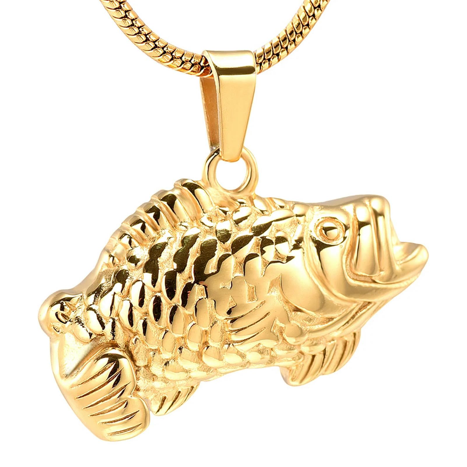Collier urne funéraire poisson en acier inoxydable or pour cendres d'animaux