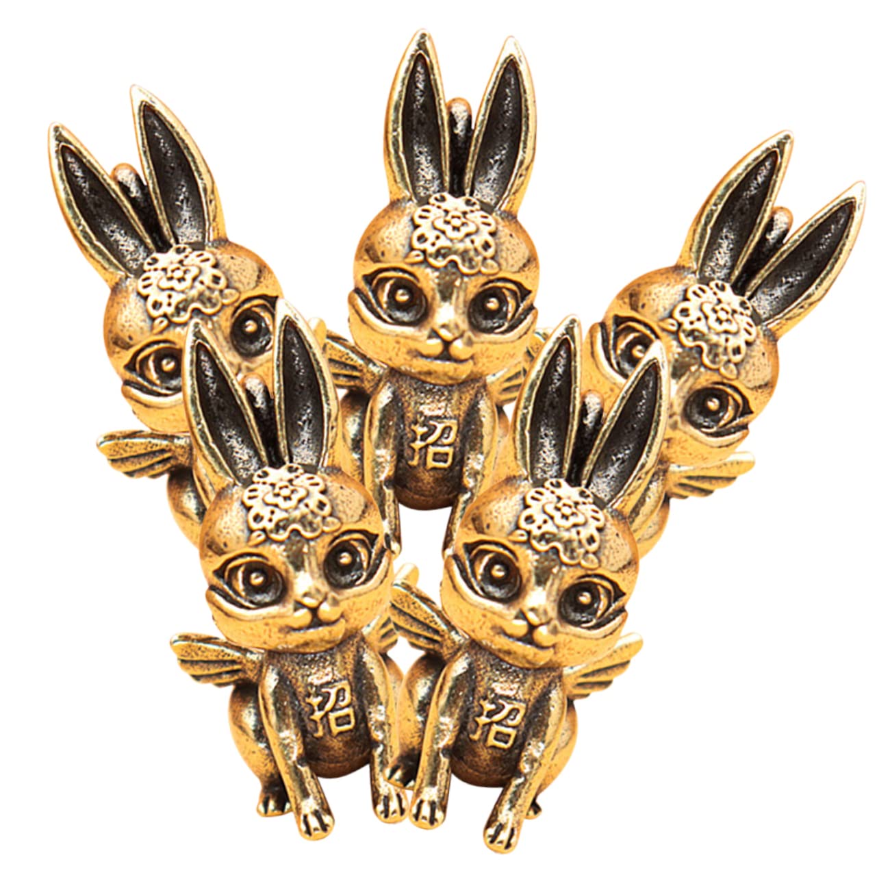 VOSAREA 4 Ensembles Pendentif Lapin en Laiton Antique Lapin Sculpture Chinois Année du Mini Figurine Escargot Décor Chinoiserie Ornements 5 pièces * 4