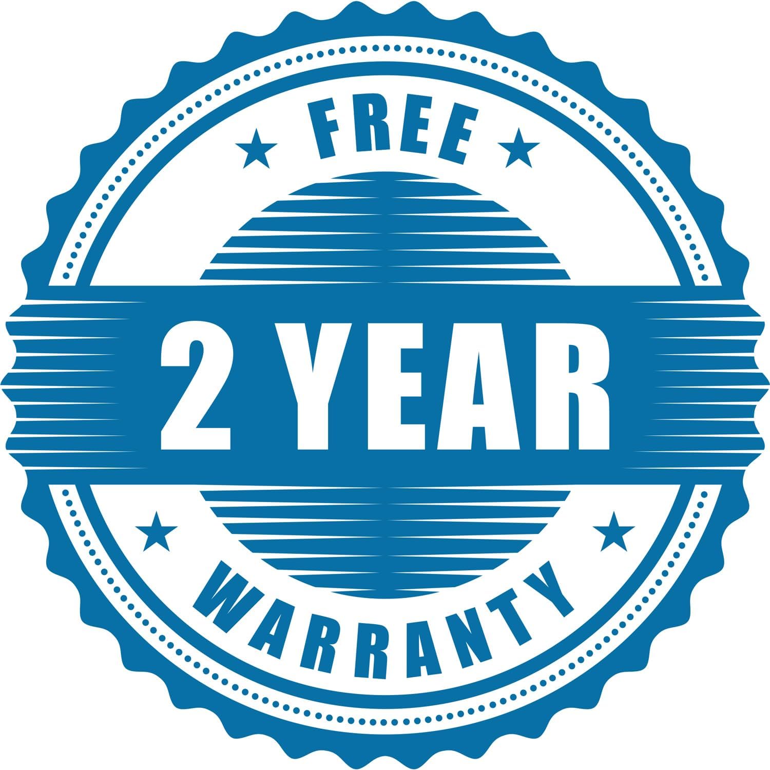 Blue badge with text 'FREE 2 YEAR WARRANTY'