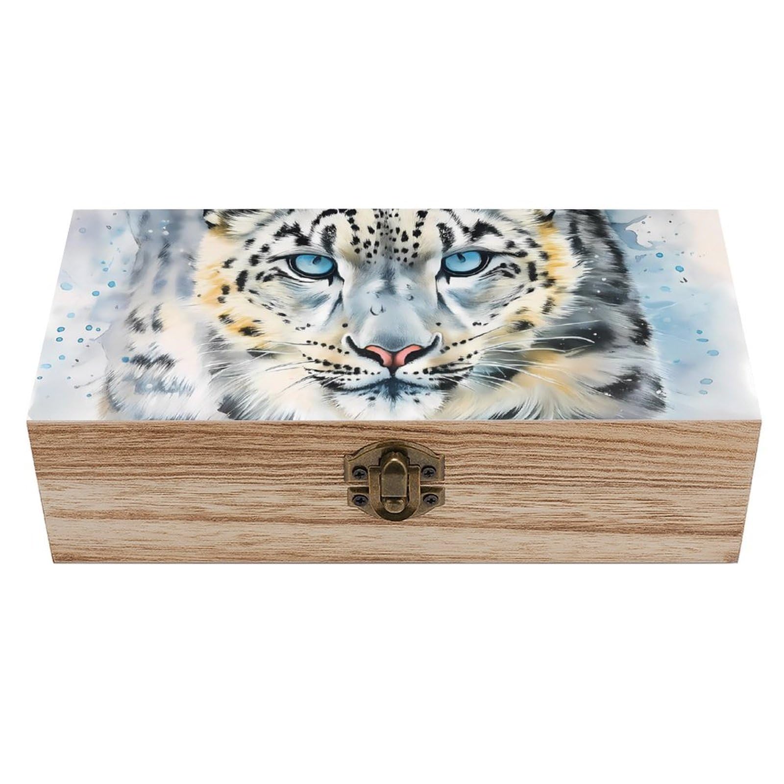 Oudrspo Majestic Blue-Eyed Leopard Retro Wooden Storage Box Keepsake Jewelry Decorative Art Storages Box Gift Boxs