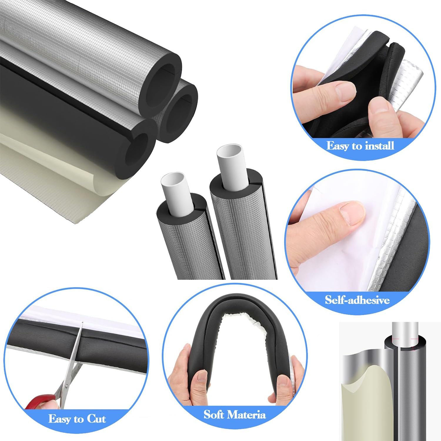 Aislamiento for tuberías Tubo precortado Aislamiento de Papel de Aluminio Tubo de Espuma Aislante Tubo Aislante Autoadhesivo Aislamiento for Aire Acondicionado(ID*TH-159 * 20mm/6.26 * 0.79in)