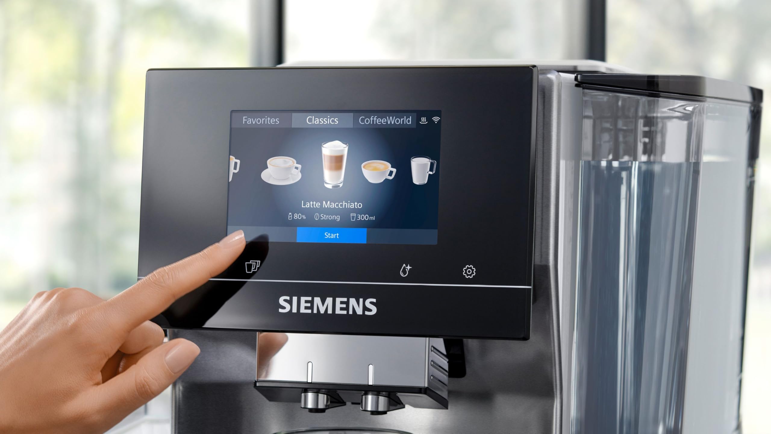 SIEMENS, macchina da caffè a grano tutto automatico, EQ700, schermo iSelect,coffeeeWorld,Cold Brew,Slow Brew,Latte Bricker, Home Connect, Acciaio inossidabile,Bianco,TQ715R03 integral