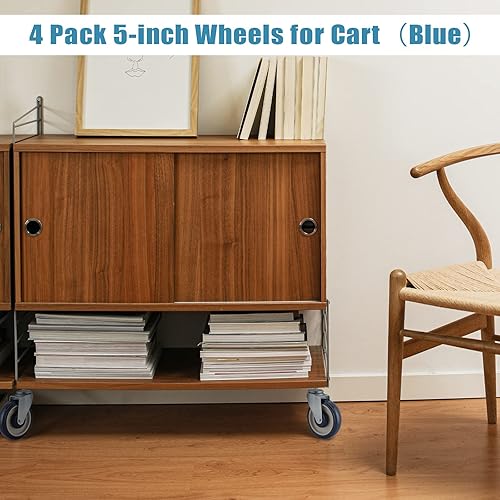 Miniatura 5 de Rueda giratoria para carrito de compras  Ruedas de poliuretano para carrito de compras con herrajes  Paquete de 4 ruedas de 5 pulgadas Kit de