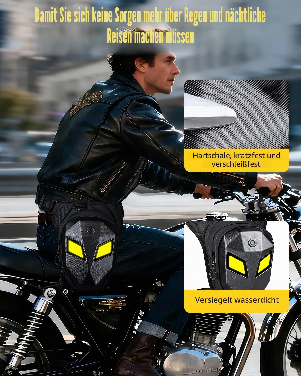 Devil's Eyes Motorrad-Beintasche für Damen & Herren, abnehmbare Gurte, Hartschale, multifunktional für Outdoor, Radfahren & Laufen, mit Mehreren Fächern (Powerbank Nicht enthalten)