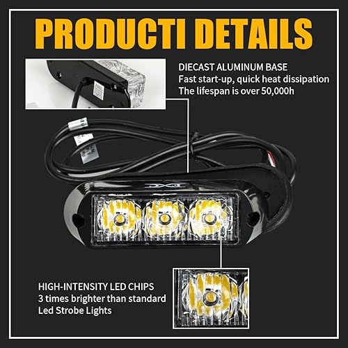 Miniatura 4 de Purishion - 3 Luces estroboscópicas LED de emergencia, impermeables, color blanco, 12 diferentes intermitentes para automóvil, SUV, camioneta,