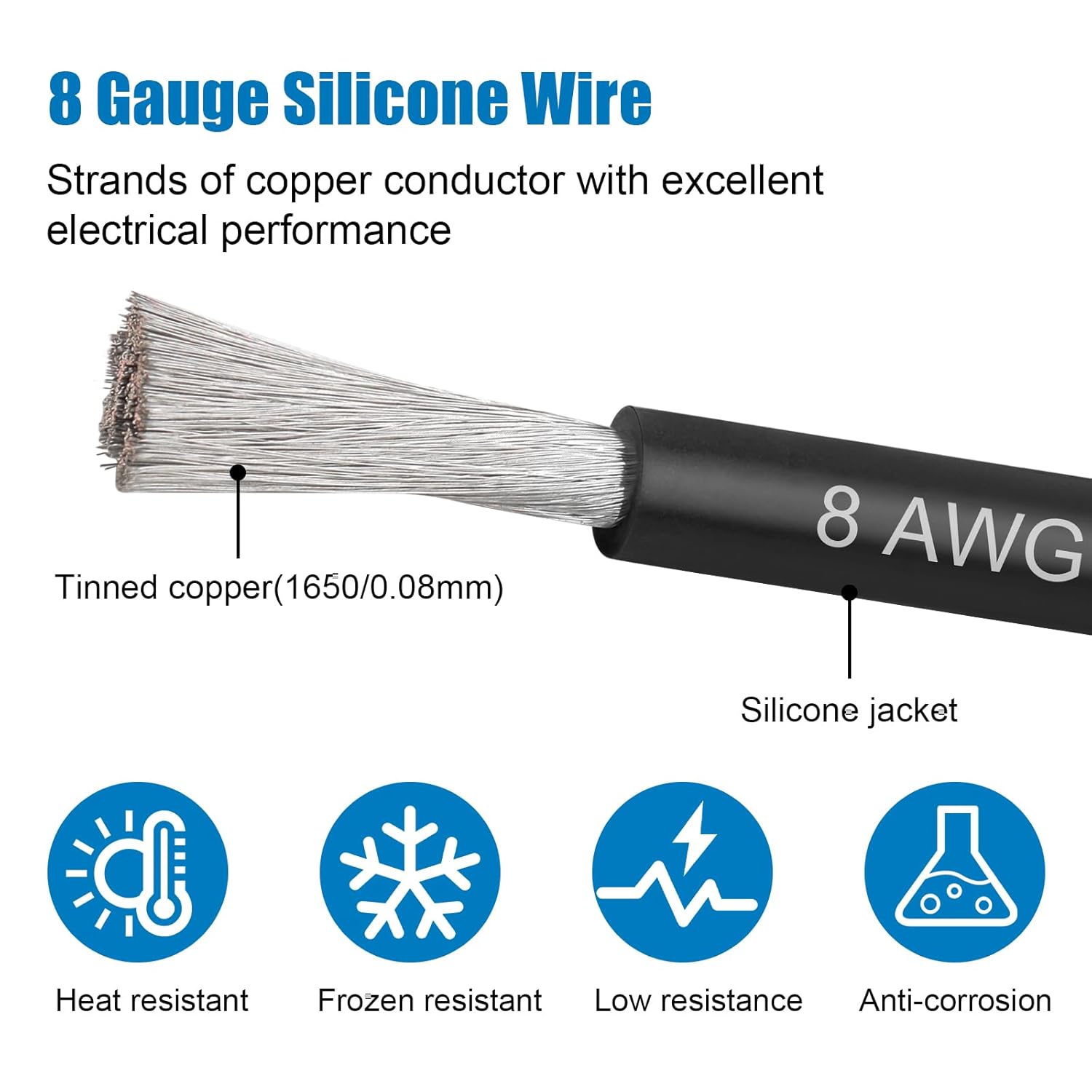 8 Gauge Silicone Wire (2 PCS) 30 FT Red + 30 FT Black Tinned Copper Core, Flexible 8 AWG High Temp Wire for Battery, Automotive, Solar, RC Car, Drones etc.