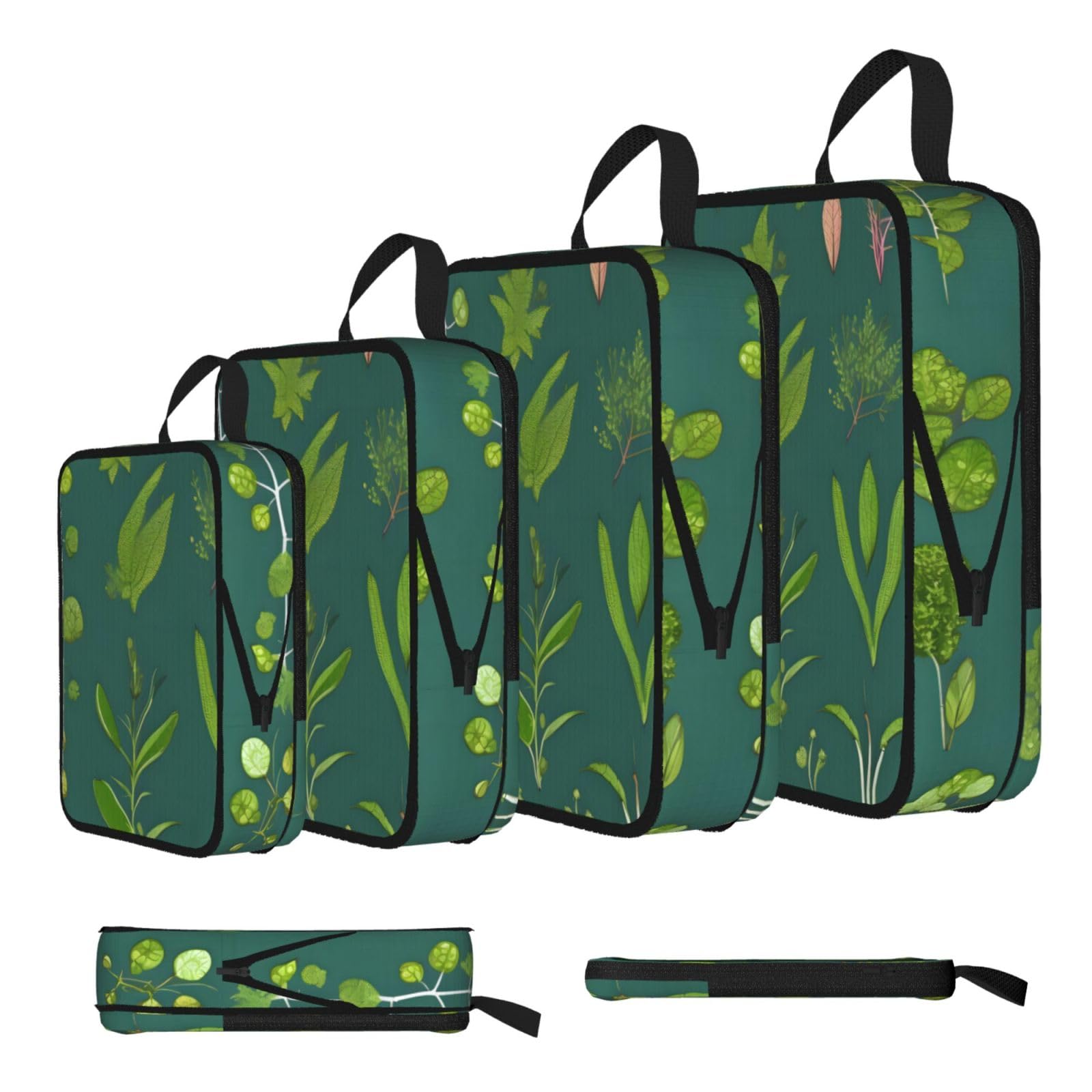 Sxzvvbn Black Flowers And Plants Compression Packing Cubes 4 Piece Set