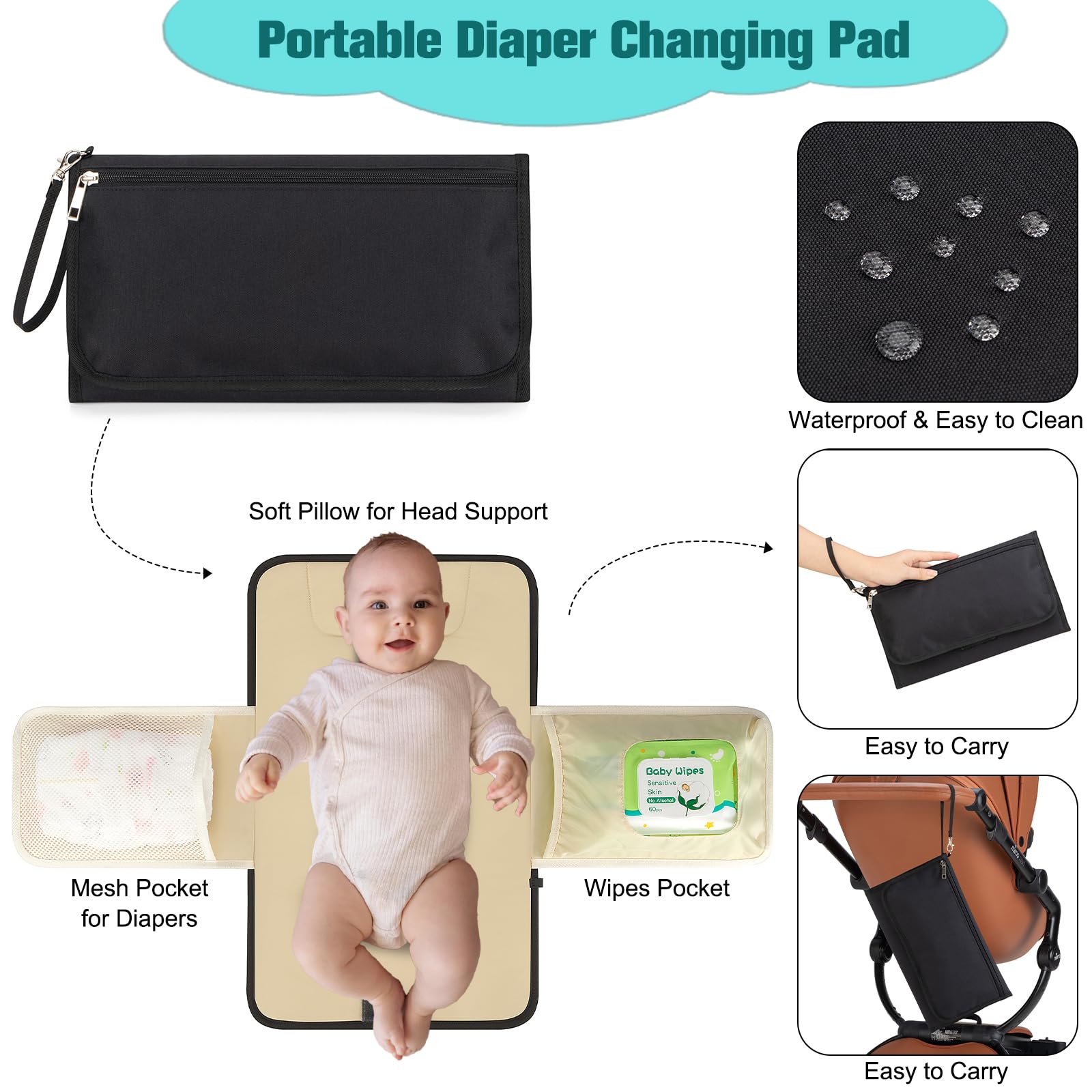 BAGPARKK Mochila para pañales, bolsas de pañales impermeables con puerto de carga USB, mochila de viaje antirrobo multifunción, Black, XL, Mochilas daypack