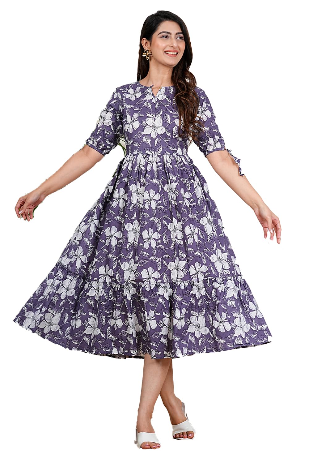 Pepe Jeans Brand Women's/Girls Cotton Kurta for Women Floral Printed Regular Fit Anarkali Kurta ||Floral Flared Western Dress in multi
