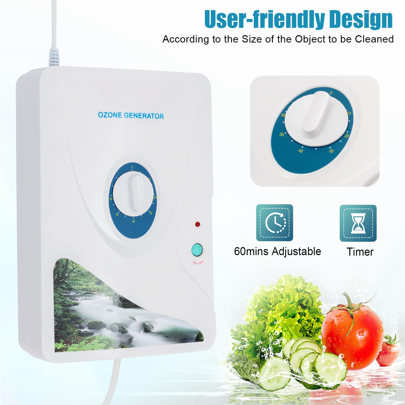 Purificador de aire de, eliminador de olores, generador de ozono, para desodorización de carne, frutas y verduras, desinfección de 600 mg/h, dispositivo de ozono para habitaciones, coches, mascotas
