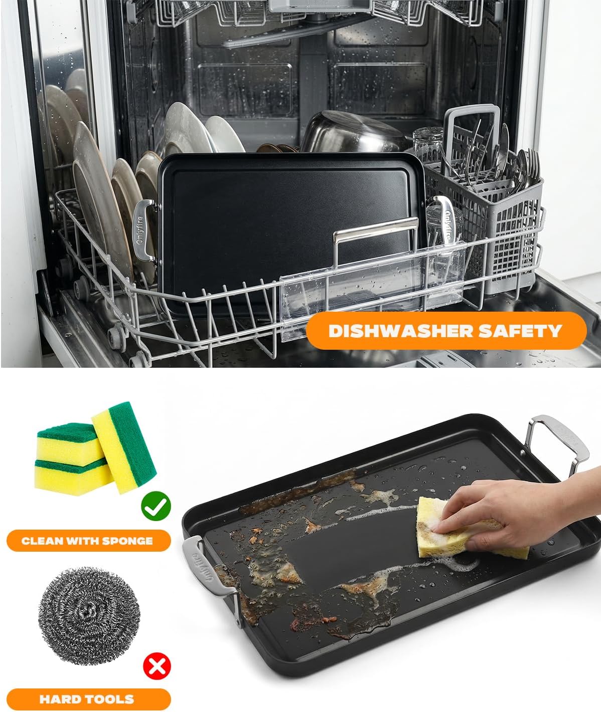 onlyfire Universal BBQ Griddle with Handles for Stovetop Cooking, Non-stick Ceramic Coated Double Burner Griddle Pan, Non Toxic, PTFE & PFOA Free, Dishwasher Safe, Black