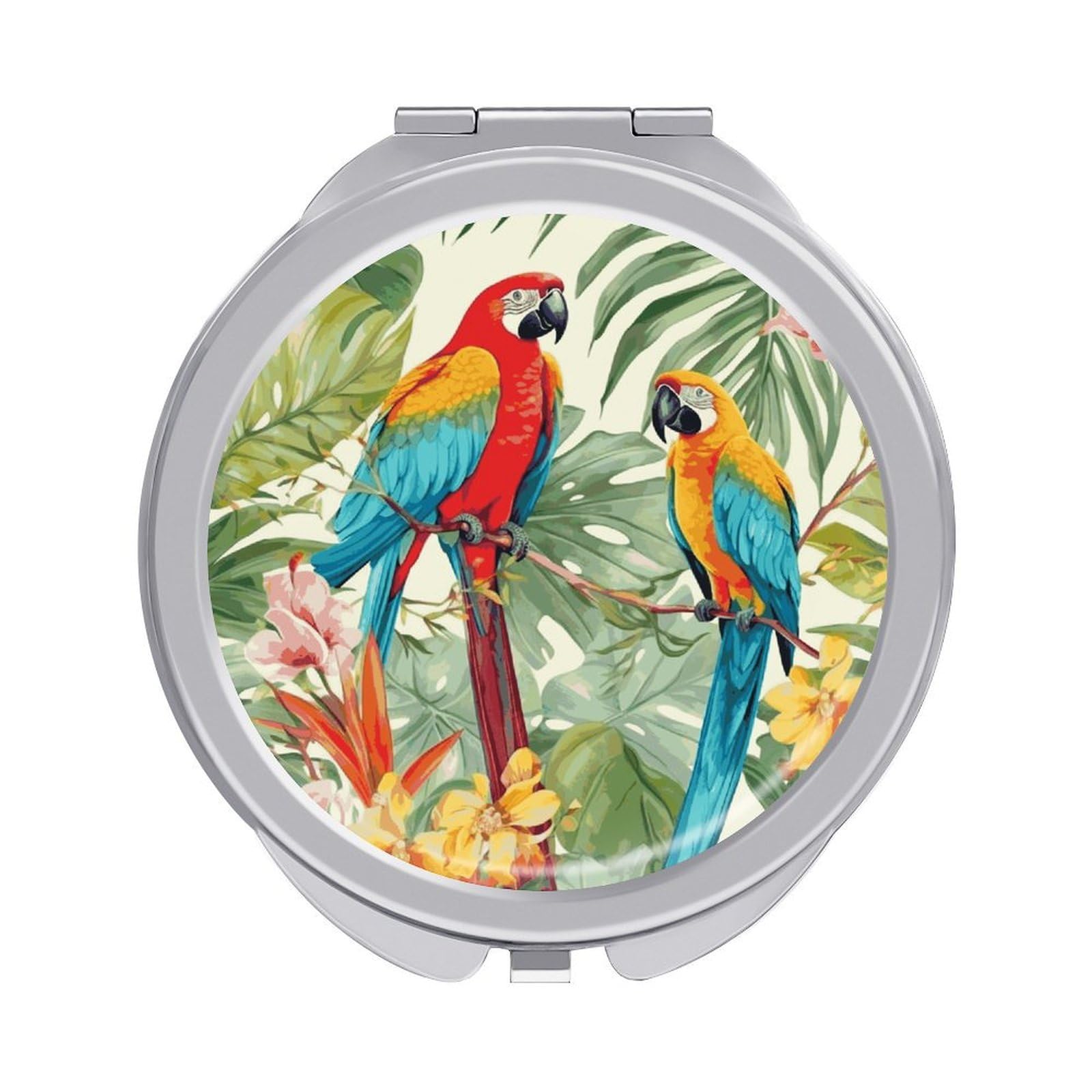 VstaDank Tropical Plants and Parrots Compact Mirror for Purses Round Fashion Travel Makeup Mirror 2X /1x Magnifying Double Sides Mini Mirrors Portable Pocket Mirrors for Handbag Purse Women Gift
