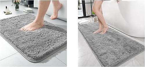 LOCHAS Alfombra de baño de microfibra suave y gruesa y absorbente para baño, 17 x 24 pulgadas y 24 x 70 pulgadas