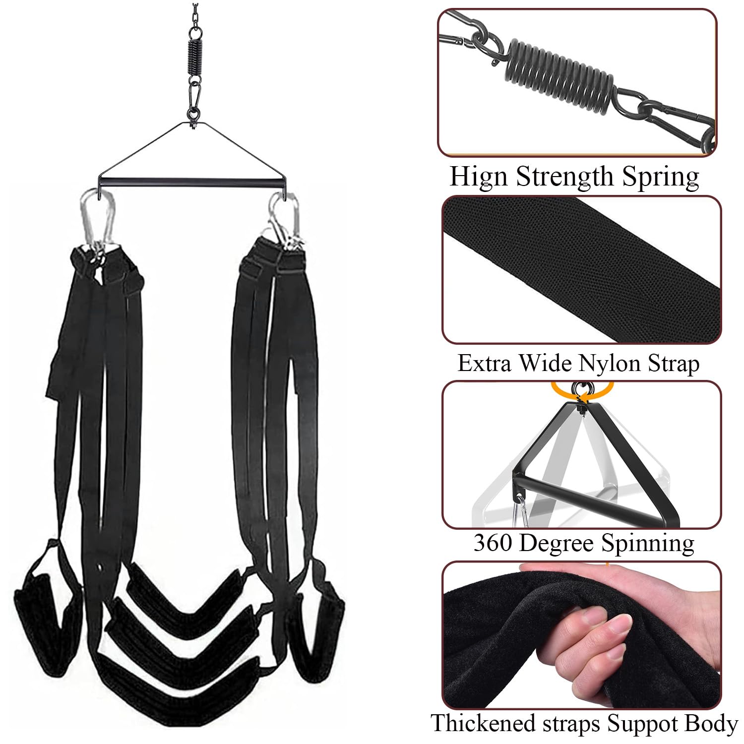 Balançoire Érotique pour Adultes, Rotation à 360°, Balançoire de Porte et de Plafond 2 en 1, Ensemble de Jouets BDSM (Balançoire Carmen au Plafond Noir)