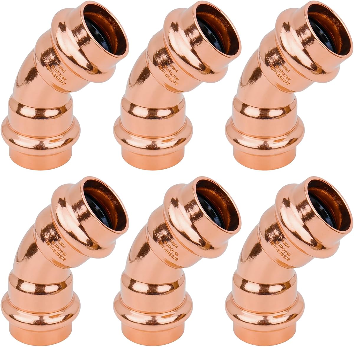 WHK 6 Pack 3/4" Pro press Copper 45 Degree Elbow Fittings Coupling Adapter | Lead-Free,For 3/4 Cooper Pipe Press Crimp Connection in tight Place,CUPC,NSF