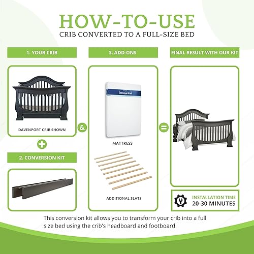 Vista 5 de Kit de conversión de tamaño completo para cunas de manzana bebé y ecológicas Se adapta a cunas Beaumont, Chelmsford, Clover, Davenport, Pizarra