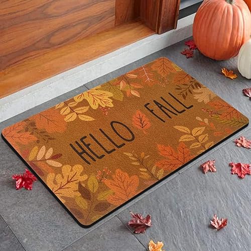 Miniatura 1 de Felpudo con texto en inglés Hello Fall, tapete de fibra de coco para entrada exterior, tapete de bienvenida de Acción de Gracias para puerta