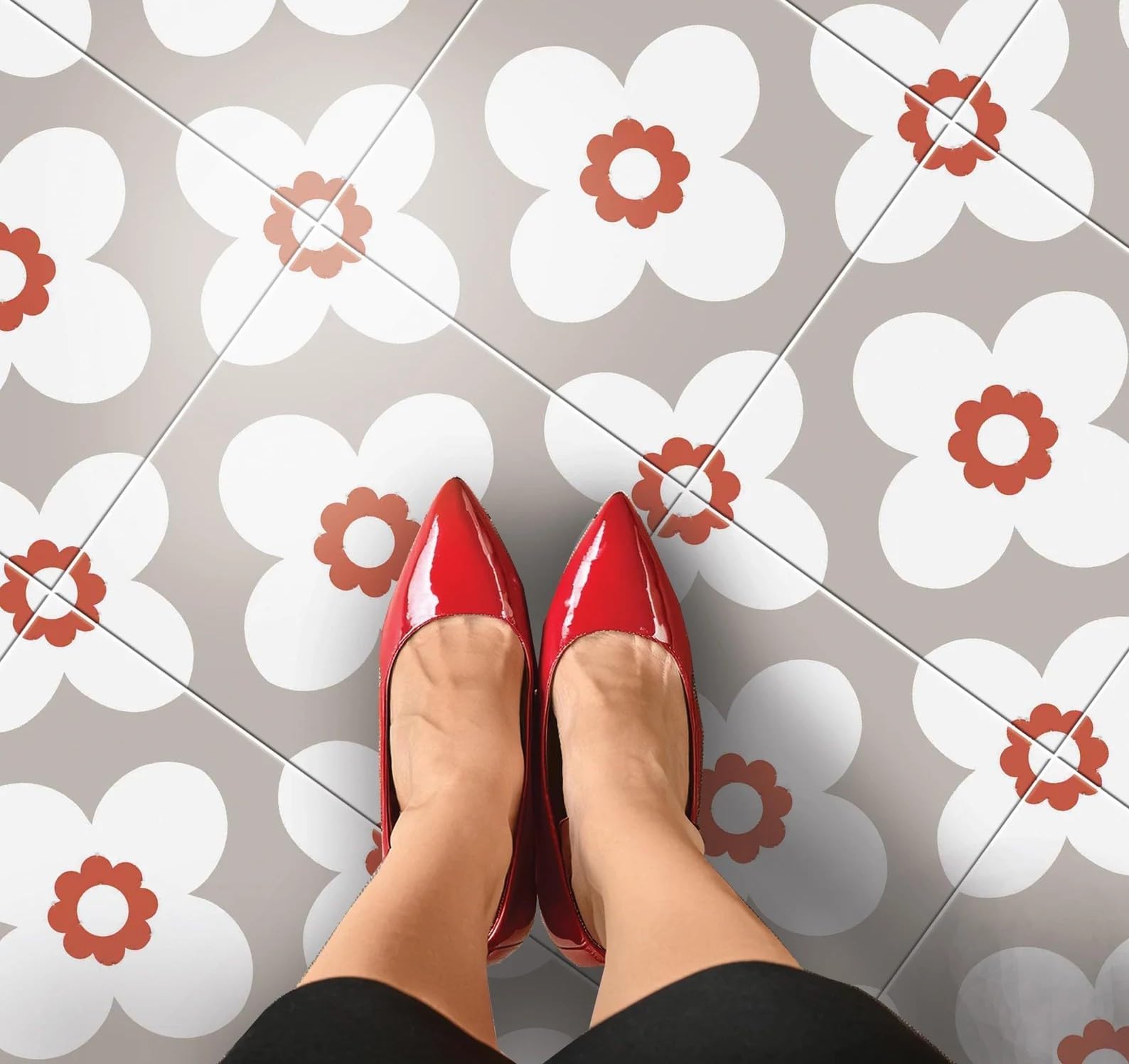 Sakura Bleucoin Peel and Stick Floor Tiles Anti-Slip Vinyl Decals for Home, Kitchen, Bathroom,Remove Water Resistant DIY Renter-Friendly Flooring Solution Pack of 12 (Vol 2 Bliss, 8" x 8" Inches)