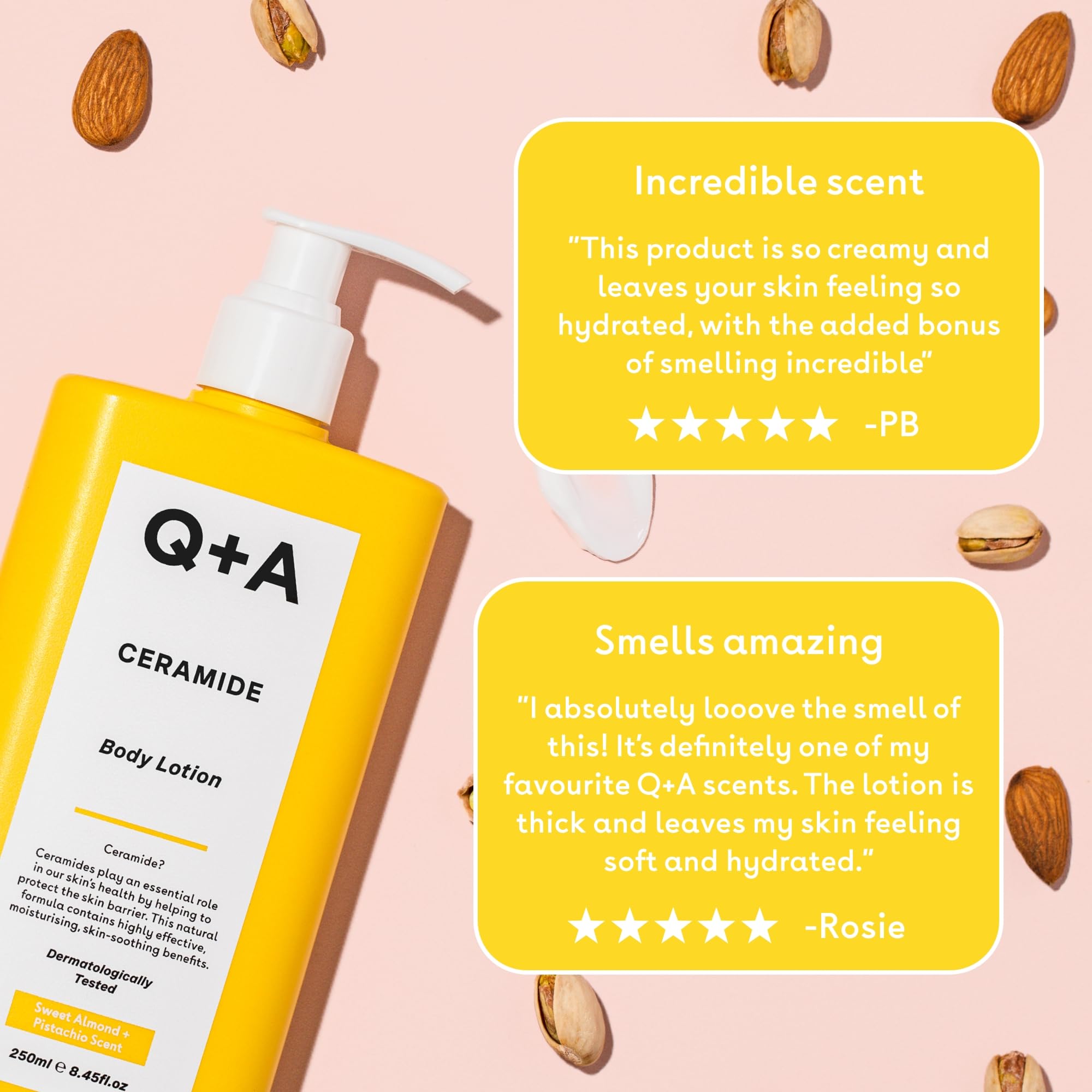 Q+A Ceramid Body Lotion: A nourishing body lotion with squalane, pineapple ceramides, and a protective sugar complex. Provides deep hydration like body butter. 250 ml