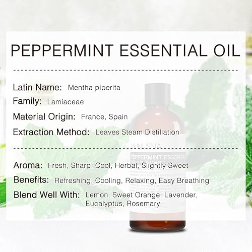 Miniatura 3 de Aceite esencial de menta, aceite de menta 100% puro y natural, 3.5 onzas líquidas, aceite de aromaterapia de grado premium para el cuidado del