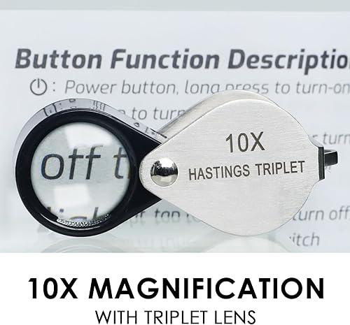 Miniatura 4 de Jewelers - Lupa de lupa 10 trillizos Hasting de 0.630 in (0.63 pulgadas) de vidrio óptico brillante lente transparente de acero inoxidable mini lupa