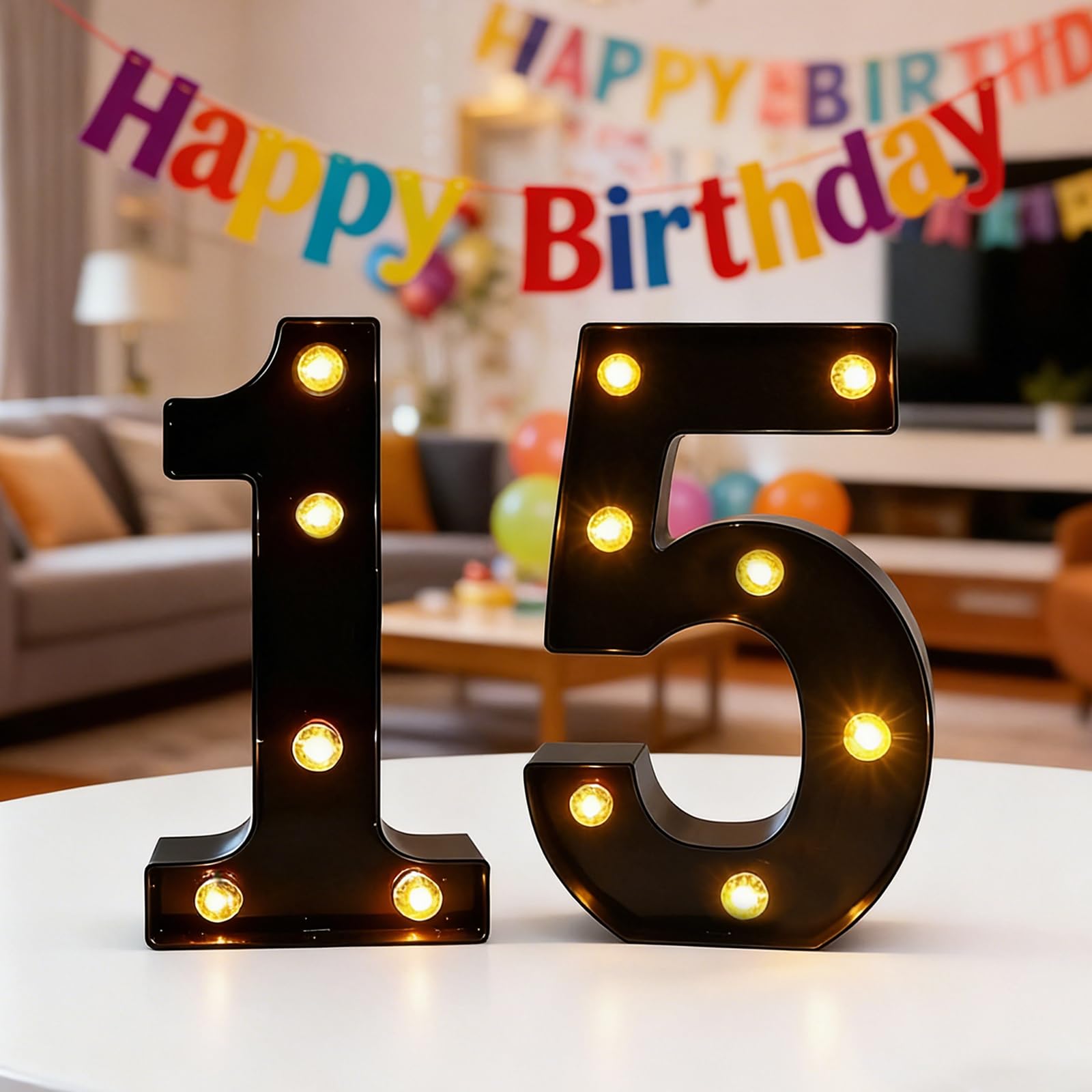 LED Light Up Numbers, 8.5inch Marquee Numbers Lights for 15th Birthday Decorations, Black Light Up Number Sign for 15th Birthday Wedding Anniversary Table Wall Party Decor โ image 1