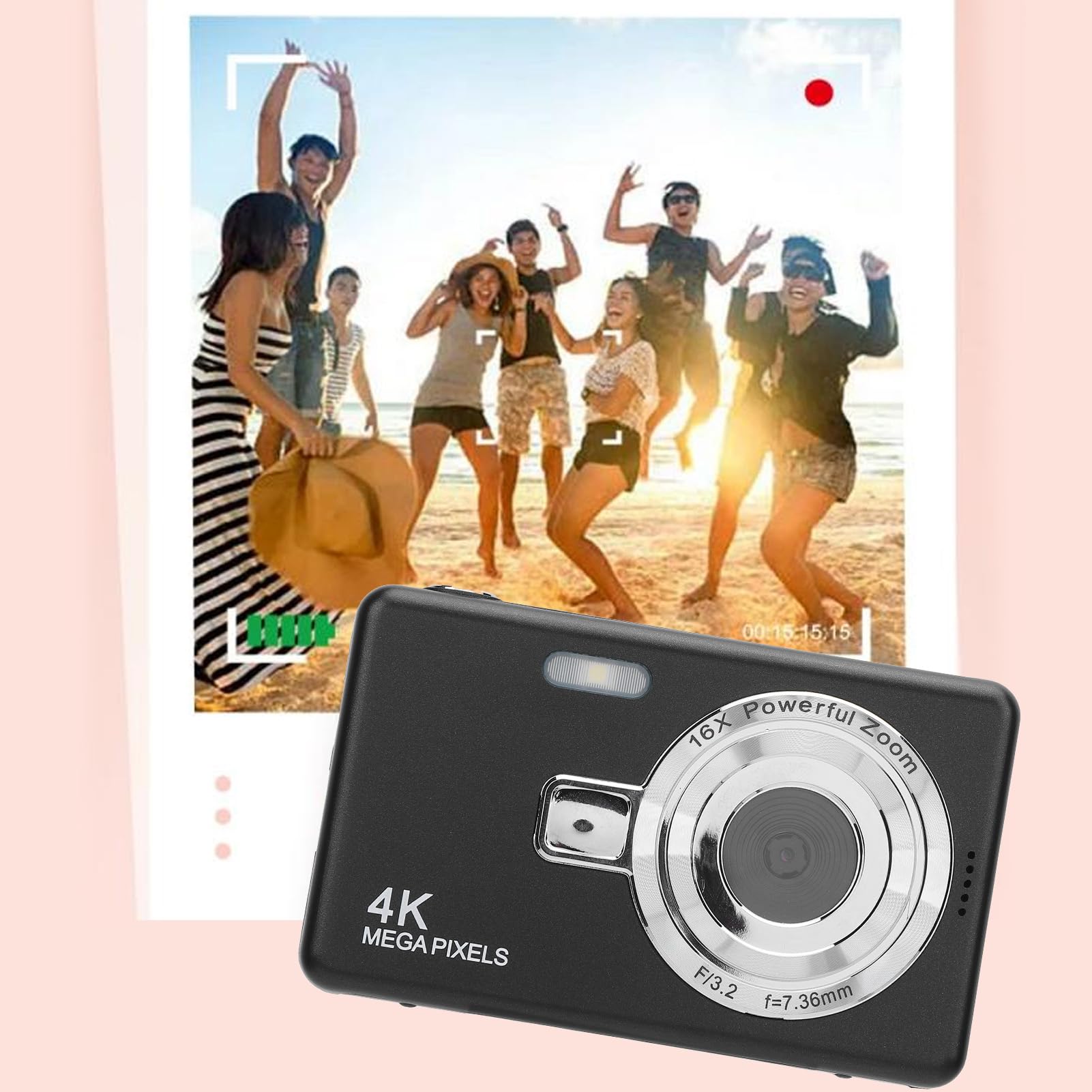 Aparat Cyfrowy 4K, Q12 50 MP Punkt Cyfrowy i Kamera Strzelania z 16 -krotnym Zoomem, Ekranem 2,4 -calowym HD, Małym Vintage Antyokrtującym Kamera dla Studentów Podróżnych dla
